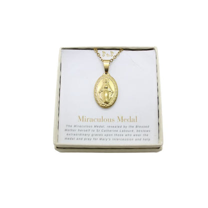 Stainless Steel Miraculous Medal/Chain set (1.8cm) gold plated