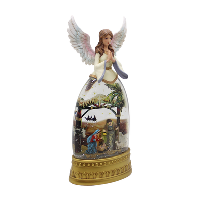 Christmas Illuminated Angel & Nativity Water Globe with Music Lantern