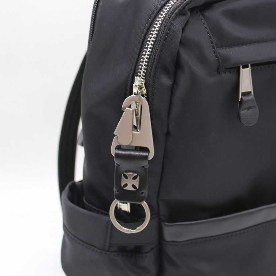 Leather Snaphook Keychain with Cross - Black/Brown