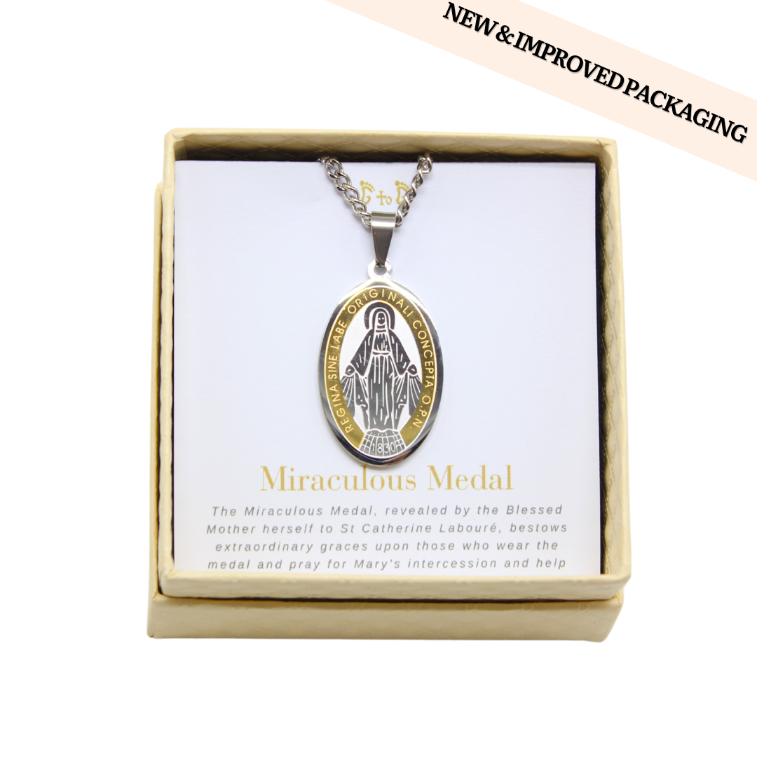 Stainless Steel Miraculous Medal/Chain set- 3cm (Gold plated)