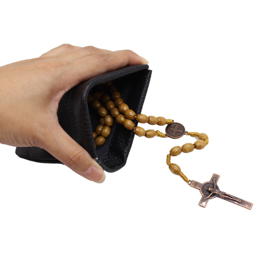 Leather Rosary pouch with Snap Top Closure - Black/Grey/Brown