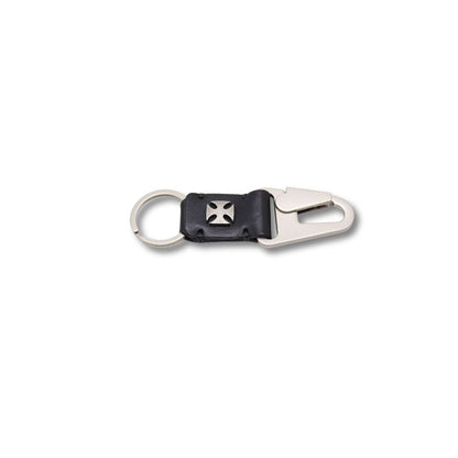 Leather Snaphook Keychain with Cross - Black/Brown
