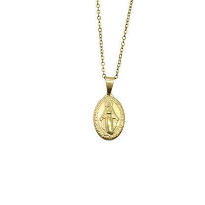 Stainless Steel Miraculous Medal/Chain set (1.8cm) gold plated