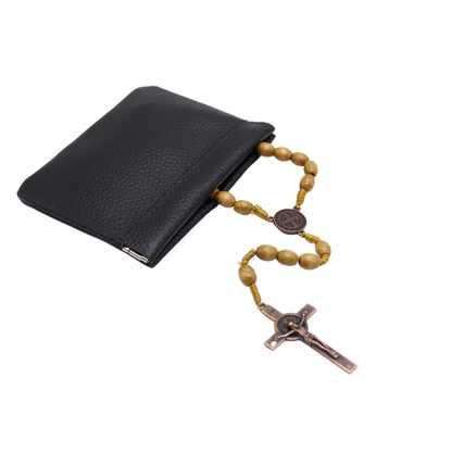 Leather Rosary pouch with Snap Top Closure - Black/Grey/Brown