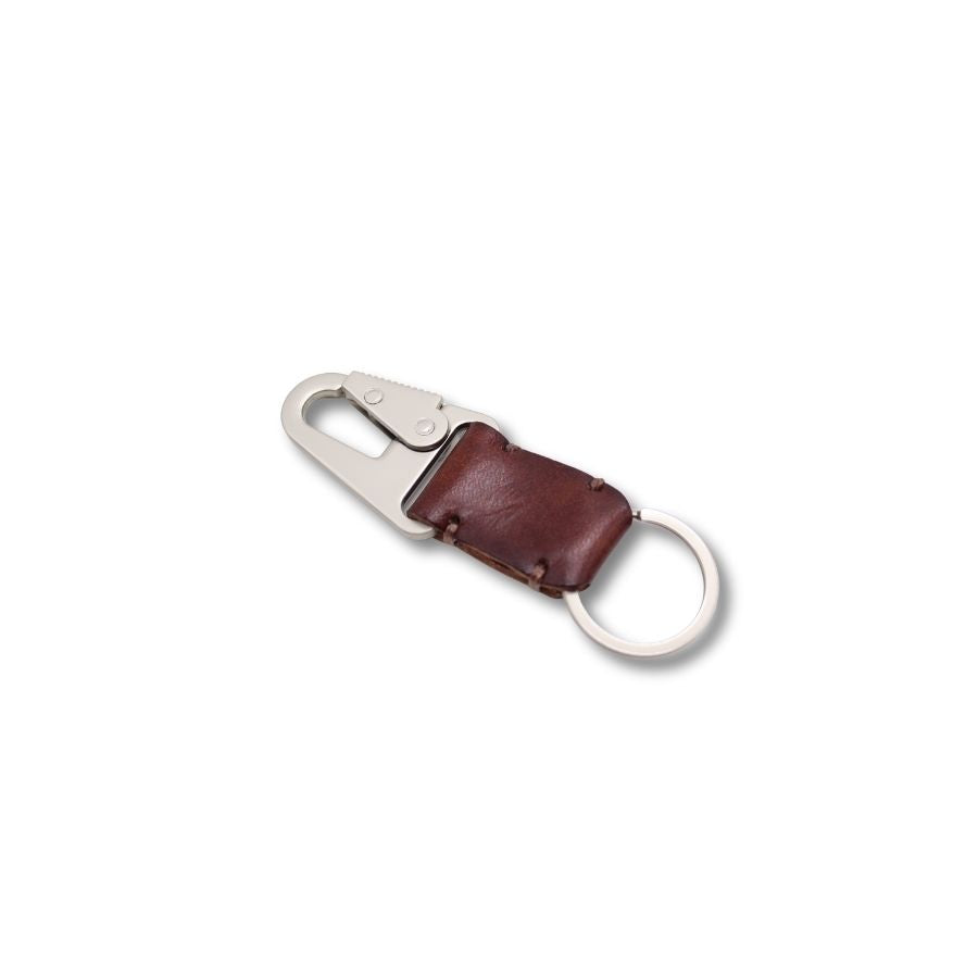 Leather Snaphook Keychain with Cross - Black/Brown