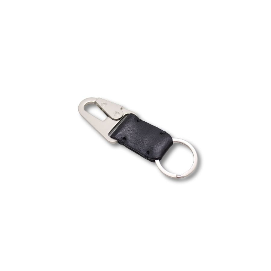 Leather Snaphook Keychain with Cross - Black/Brown