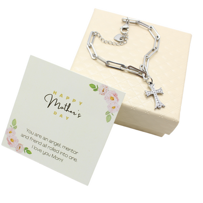 Stainless Steel Adjustable Chain Link Bracelet with Cross