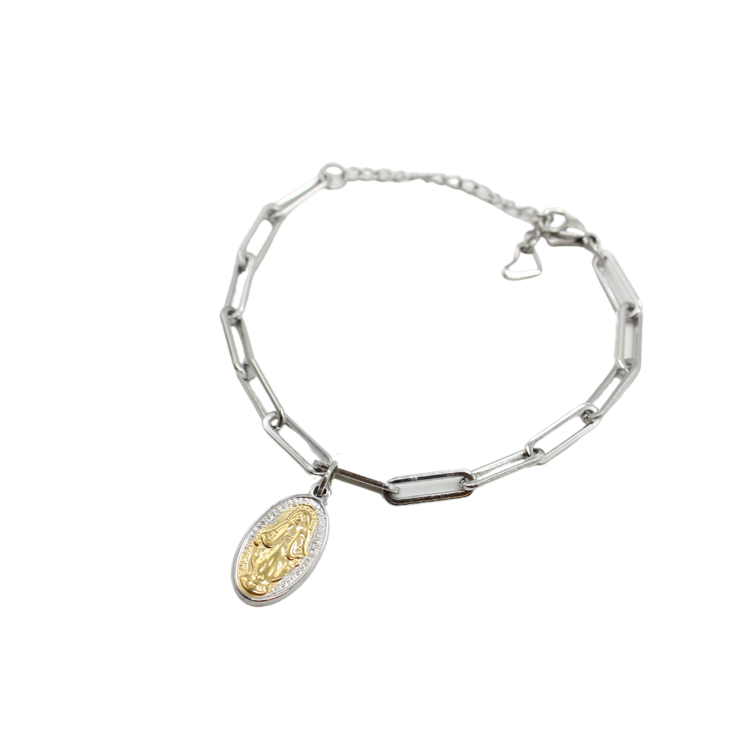 Stainless Steel Chain Link Bracelet with Miraculous Medal