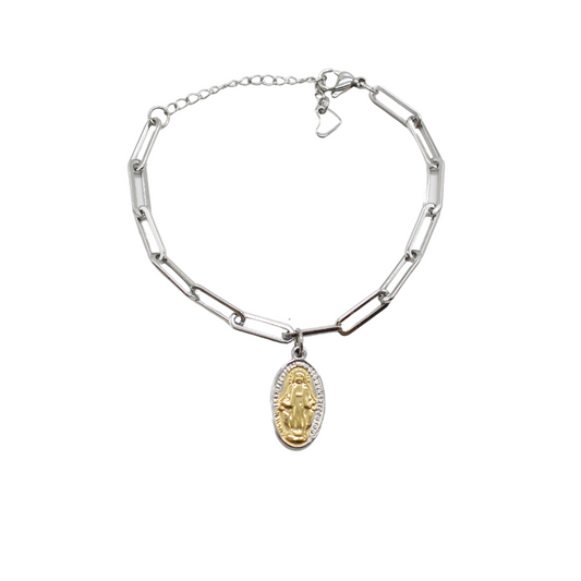 Stainless Steel Adjustable Chain Link Bracelet with Miraculous Medal