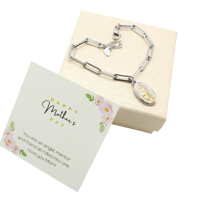 Stainless Steel Chain Link Bracelet with Miraculous Medal