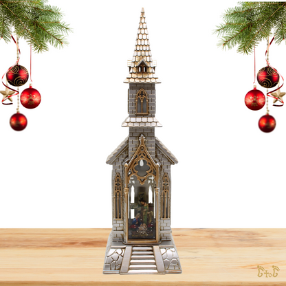 Christmas Illuminated Church & Holy Family of Nazareth Water Globe with Lights and Music