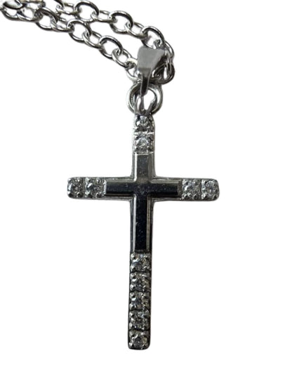Stainless Steel Cubic Zirconia Diamante Cross /Chain 2cm