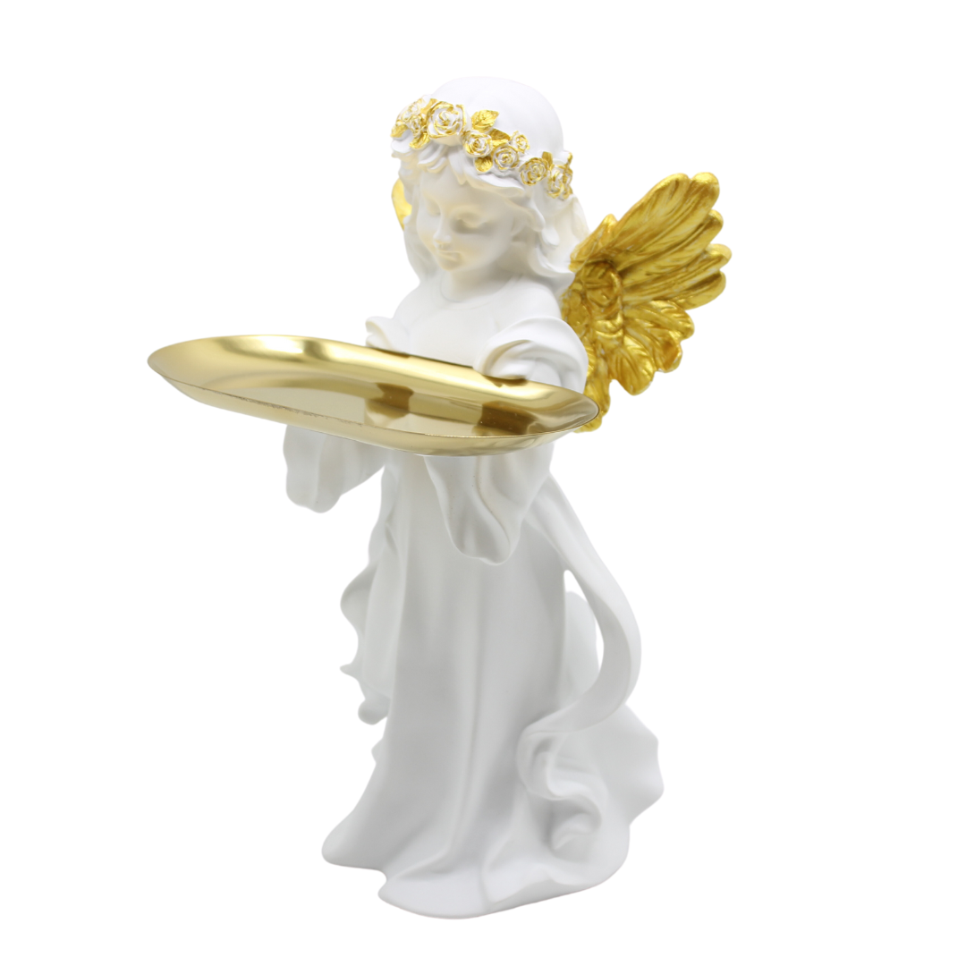 Polystone  Gold Angel with Gold Metal Plate - 32cm