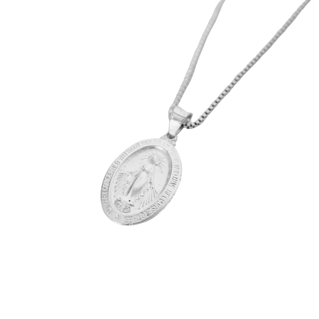 Silver Miraculous Medal/Chain Set - 925 Silver