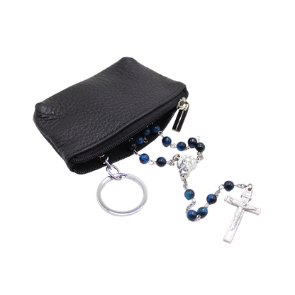 Leather Rosary pouch With Zipper - Nude/Black