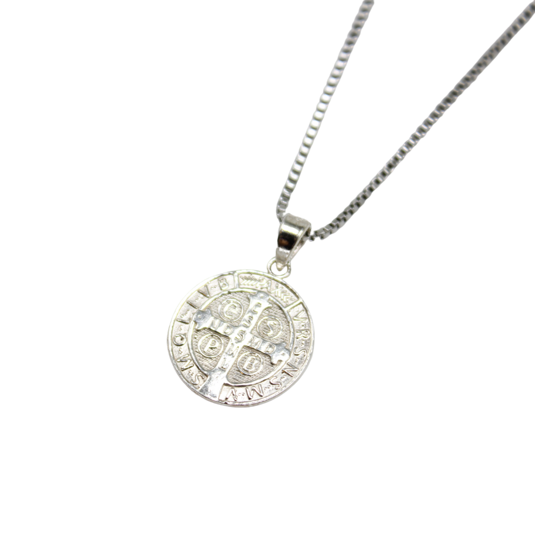 Silver 925 St Benedict Medal/Chain set 2CM