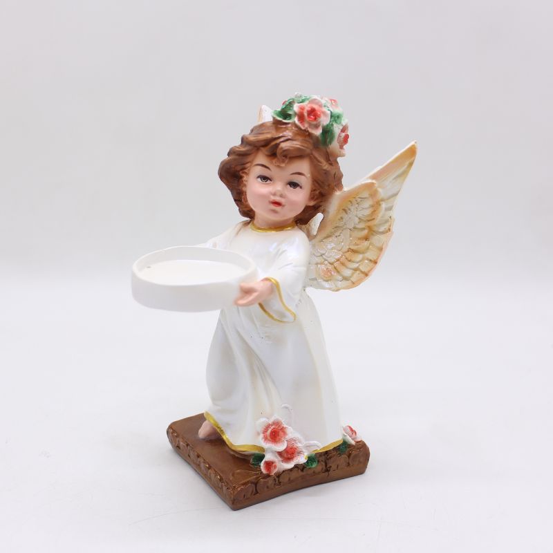 Polystone Angel with Candle Holder - 20cm