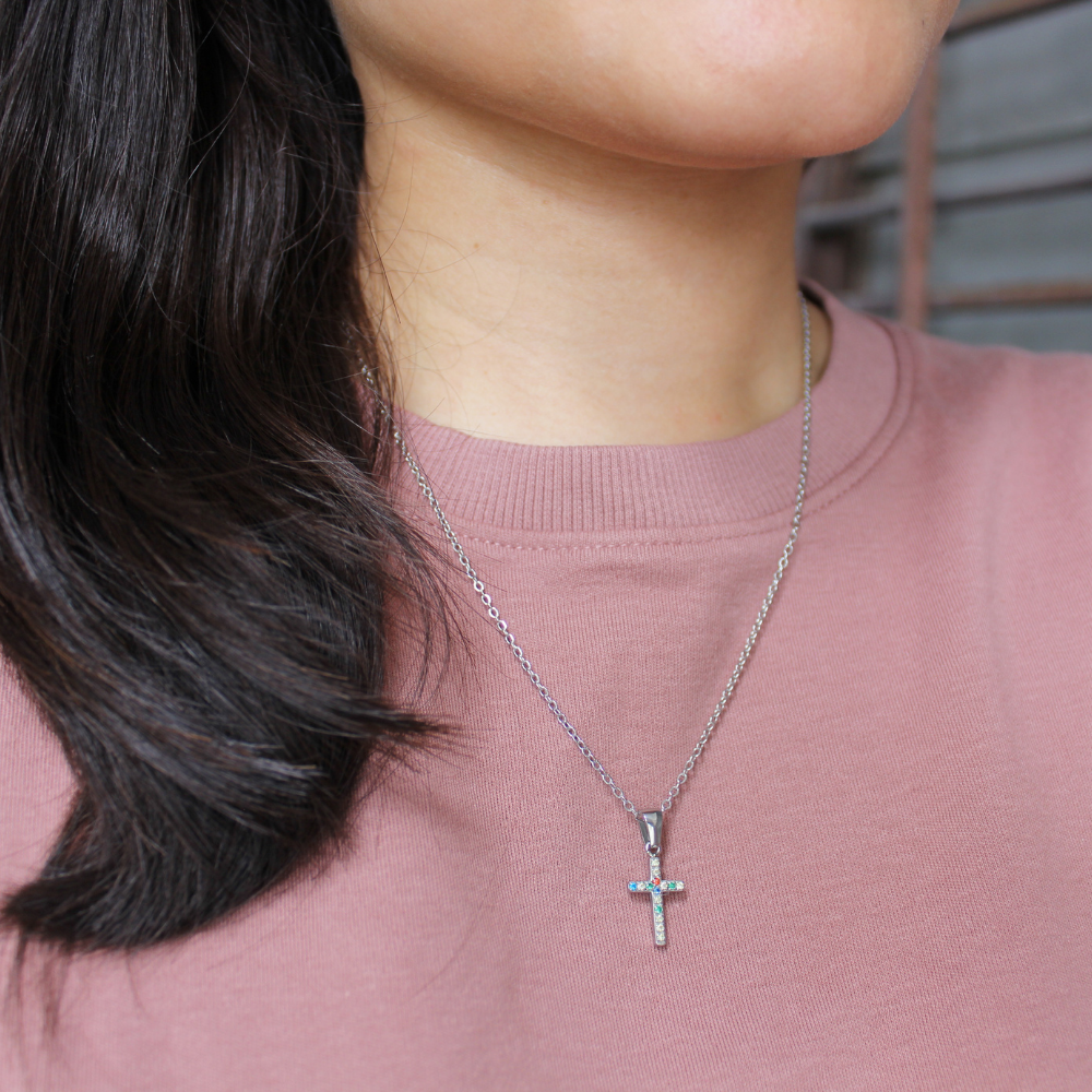 Stainless Steel Diamante Cross /Chain (3 sizes)