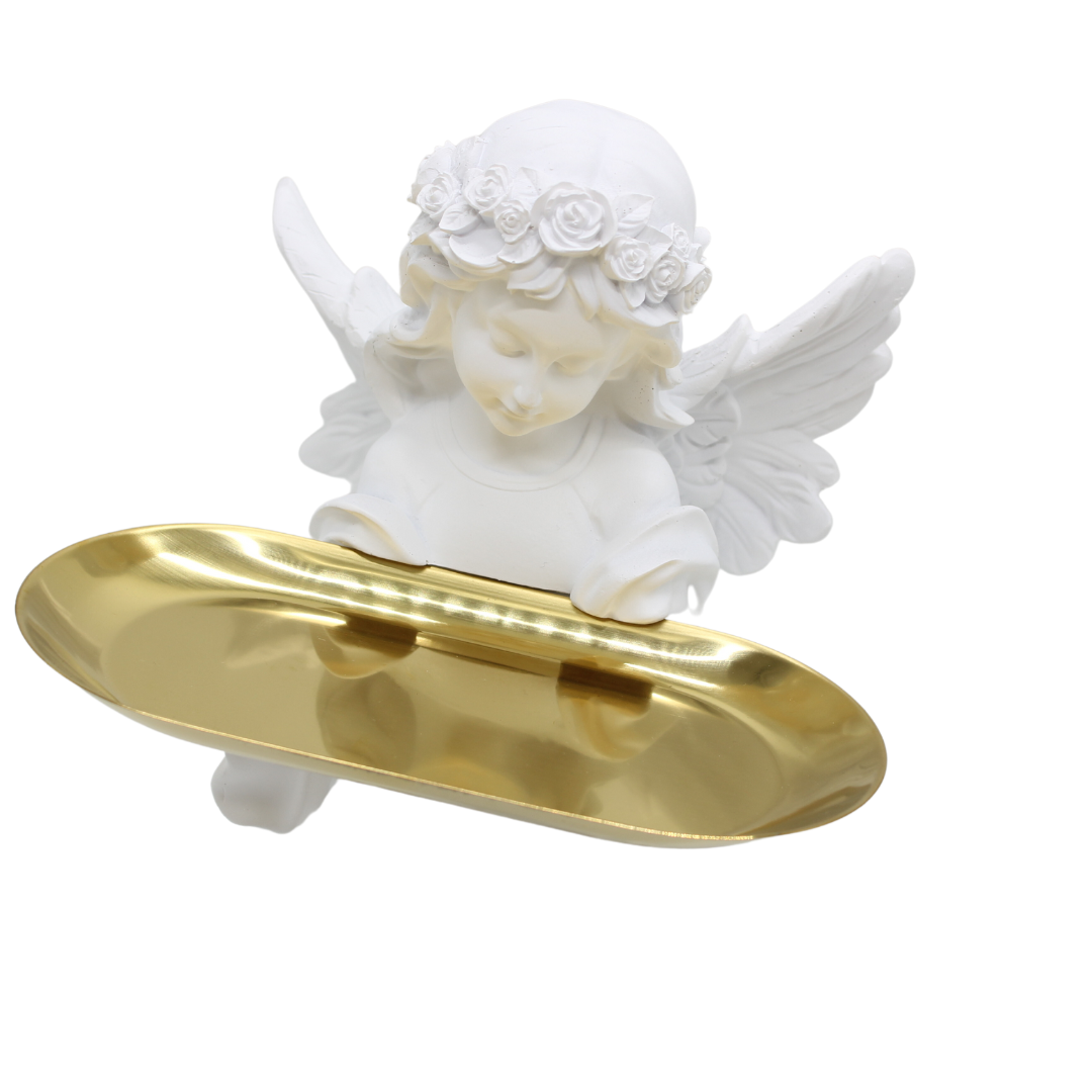 Polystone  Angel with Gold Metal Plate - 32cm