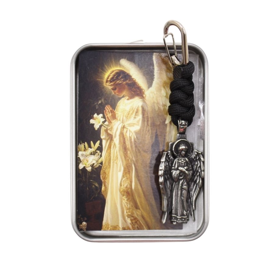 Stainless Steel Catholic Guardian Angel Pocket Medal Prayer Kit (Silver)