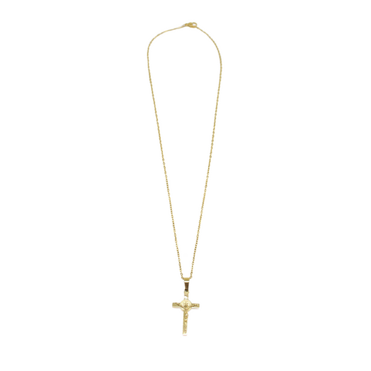 Stainless Steel St Benedict Crucifix/Chain - gold small