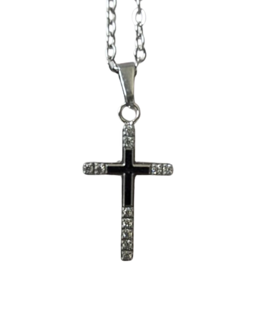 Stainless Steel Cubic Zirconia Diamante Cross /Chain 2cm