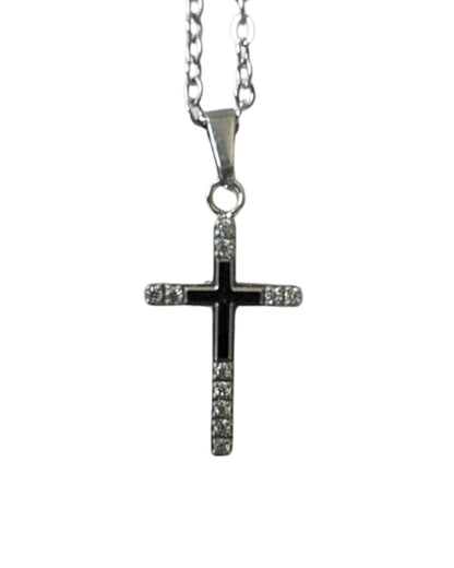 Stainless Steel Cubic Zirconia Diamante Cross /Chain 2cm