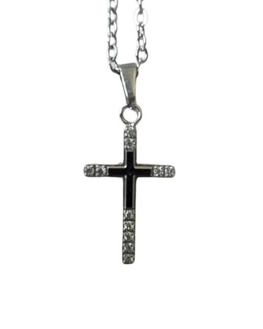 Stainless Steel Cubic Zirconia Diamante Cross /Chain 2cm