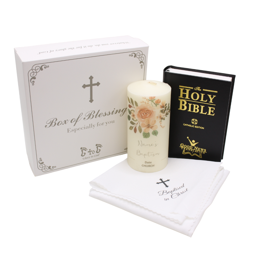 Baptism Set - Good New Bible/Personalised Baptism Candle/Baptism Cloth set (With Name & Date Personalisation)