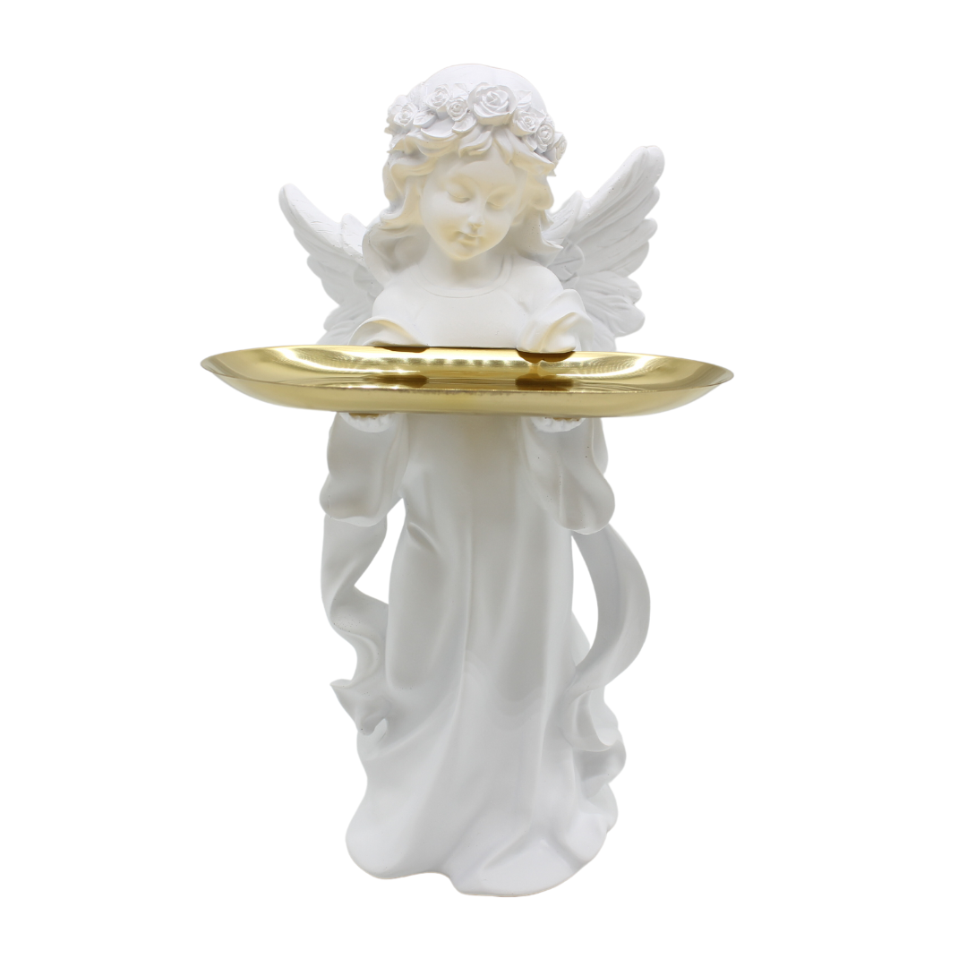 Polystone  Angel with Gold Metal Plate - 32cm