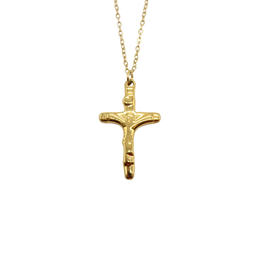 Stainless Steel  3cm Gold plated crucifix/chain set