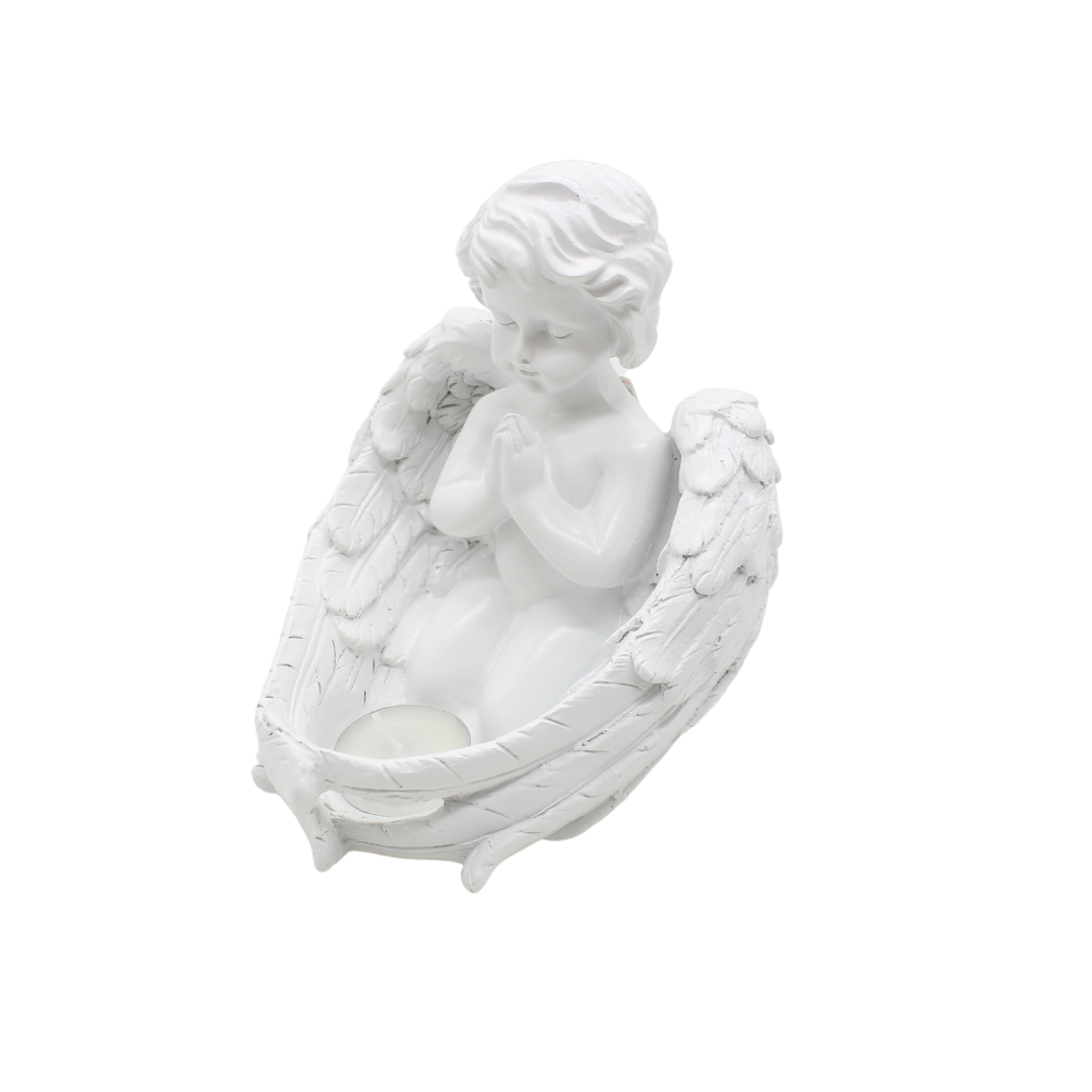 Polystone Angel with candle Holder - 15cm