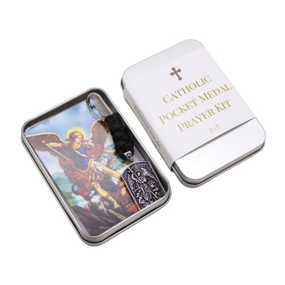 Stainless Steel Catholic St Micheal Pocket Medal Prayer Kit (Rectangle / Silver)