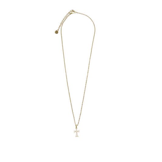 Stainless Steel Gold plated Cubic Zirconia Diamante Cross /Chain