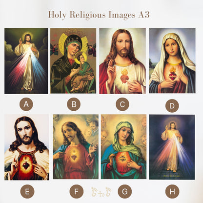 A3 Religious Images of Jesus, Mary, Divine Mercy