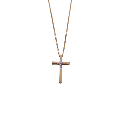 Stainless Steel  2.5cm Plain Gold Zircon Cross /Chain