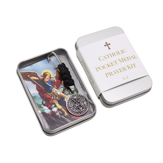 Stainless Steel Catholic St Michael Pocket Medal Prayer Kit  (Round -  Silver/Gold)