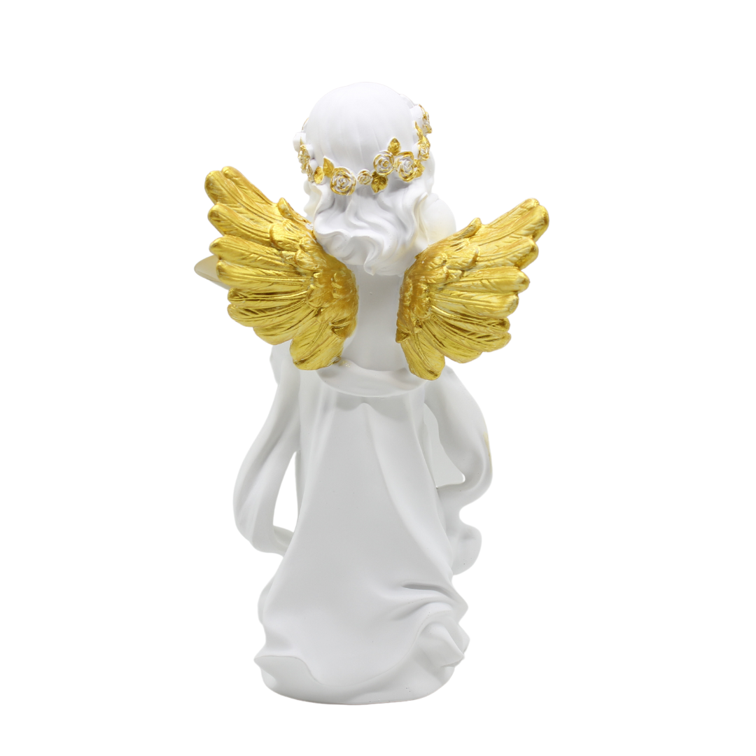 Polystone  Gold Angel with Gold Metal Plate - 32cm
