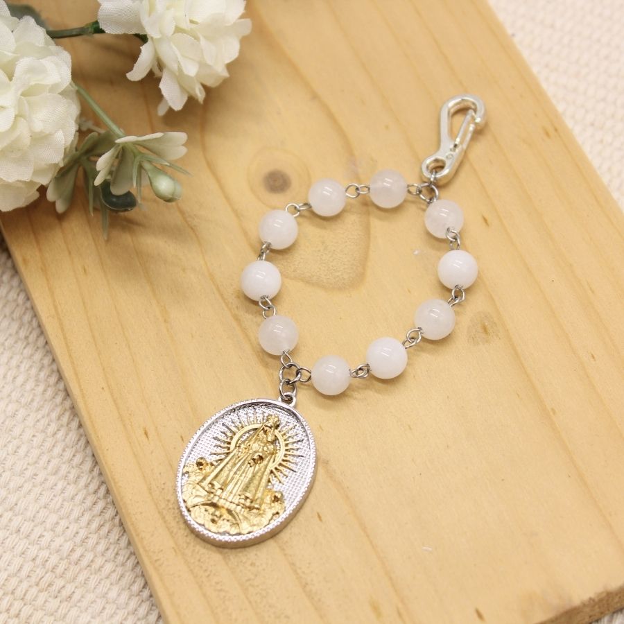 Stainless Steel Queen of Heaven Jade Stone Rosary Charm - One Decade