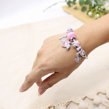 Stainless steel Multiple Charms Bracelet - Pink