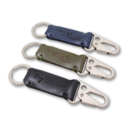 Leather Snaphook Keychain with engraved Bible Verse
