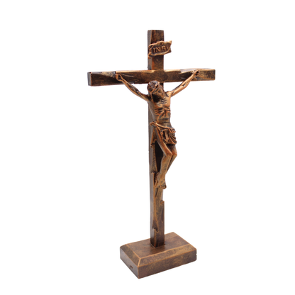 Resin wood like Carved table cross - 39cm (Brown)