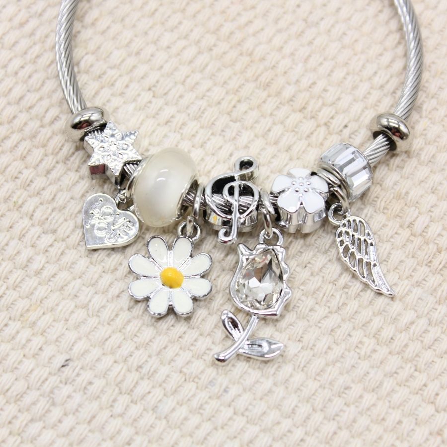 Stainless steel Multiple Charms Bracelet - White Angel Wings