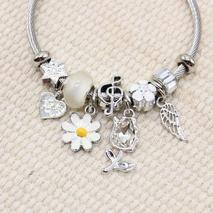 Stainless steel Multiple Charms Bracelet - White Angel Wings