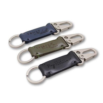 Leather Snaphook Keychain with engraved Bible Verse