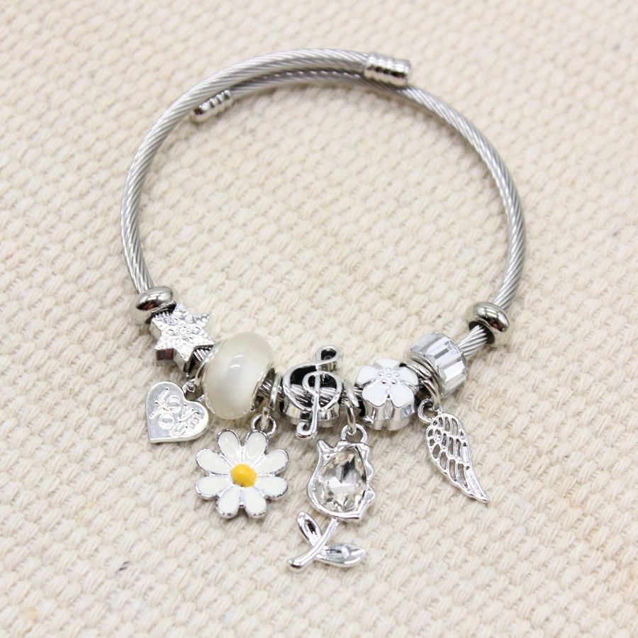 Stainless steel Multiple Charms Bracelet - White Angel Wings