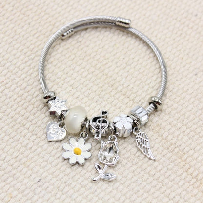 Stainless steel Multiple Charms Bracelet - White Angel Wings