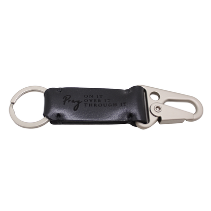 Leather Snaphook Keychain with engraved Bible Verse