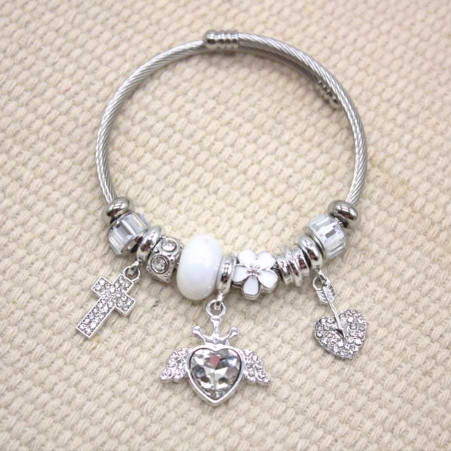 Stainless steel Multiple Charms Bracelet - White