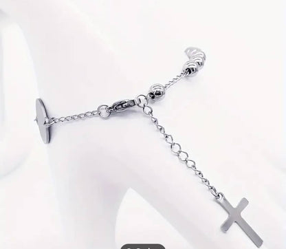 Stainless Steel 6mm Beads Rosary Bracelet with St Benedict Medal